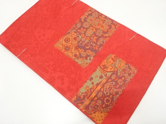 未使用品　花更紗模様織り出し　名古屋帯